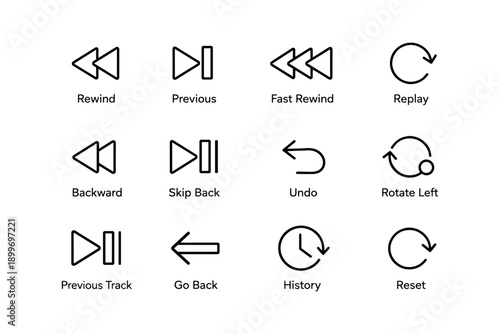 Set of 12 minimalist media control icons for web and apps