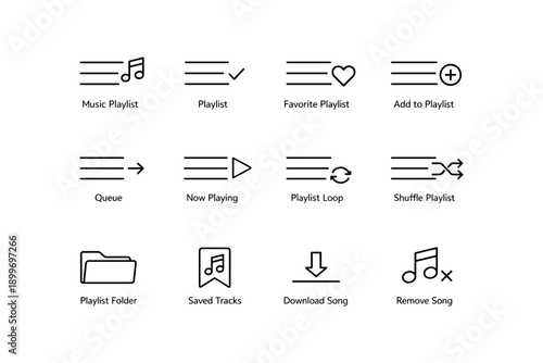 Music playlist icons for queue, shuffle, download, and more