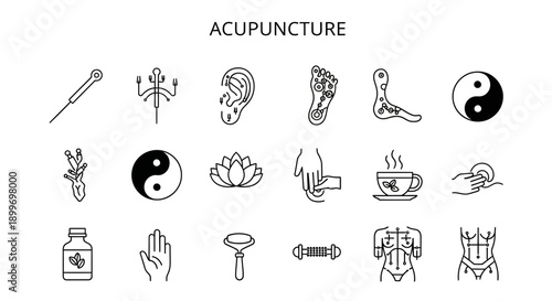 Acupuncture Symbols and Tools Collection for Medical Stock Photography