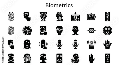 Biometrics Icons Set Security, Identification, and Authentication Concepts