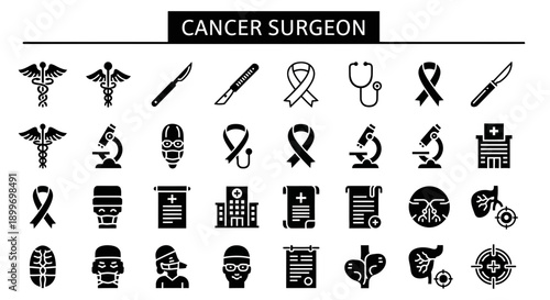 Cancer Surgeon Icon Set Medical Symbols and Healthcare Illustration