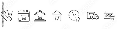 Grocery delivery vector icon set. Goods delivery Illustration sign collection. Home delivery symbol. Delivery logo.