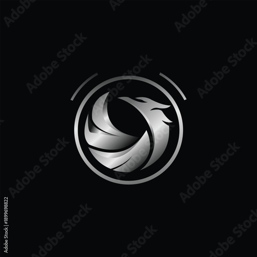 Elegant Silver Phoenix Logo on Black Background A Modern Design.
