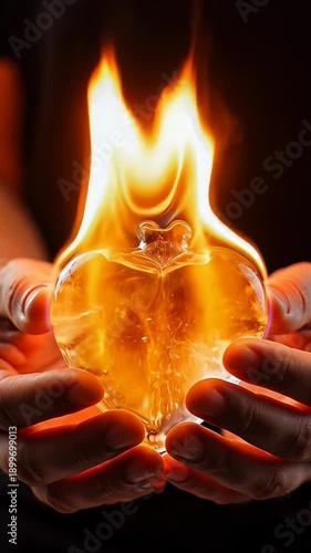 Glass heart on fire: symbolic art capturing emotion