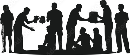 Black Silhouettes of People Helping Each Other On White Background Keywords: people, silhouette, helping, helping hands, charity