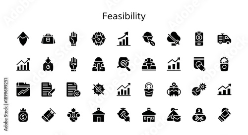 Feasibility Study Icons Business Strategy and Project Planning Stock Image