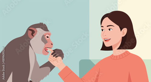 A person feeds a monkey a treat