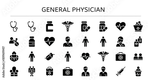 General Physician Icon Set Healthcare Symbols and Medical Tools for Professional Use