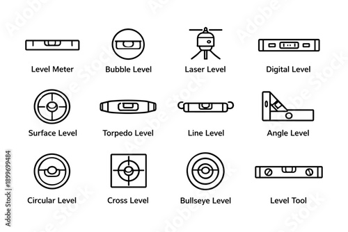 Various types of level tools for construction and measurement