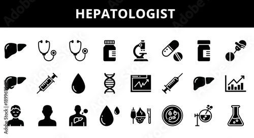 Hepatologist Icon Set – Medical Liver Health Diagnostic Imagery