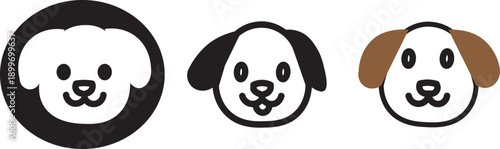 Cute cartoon dog faces with different expressions in a simple. dark background