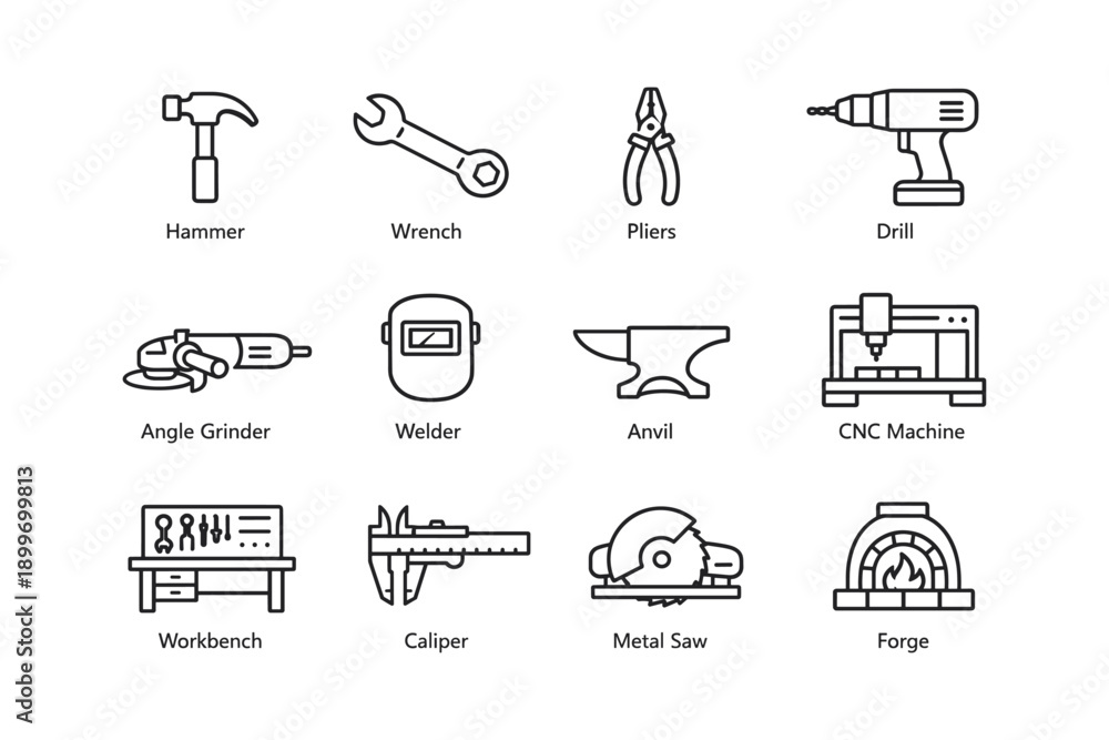Fototapeta premium Set of iconic tools for construction and metalwork projects