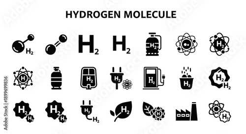 Hydrogen Molecules in Various Forms Stock Photo