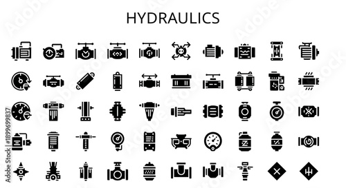 Hydraulics Icon Set Engineering, Machinery, and Industrial Systems Visuals