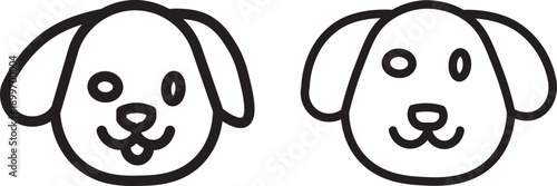 Cute cartoon dog faces with different expressions in a simple. dark background