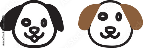 Cute cartoon dog faces with different expressions in a simple. dark background