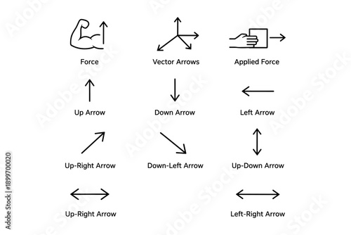 Force and direction arrows for physics and engineering concepts