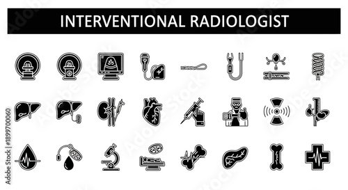 Interventional Radiologist Medical Professional With Mri X Ray Equipment and Anatomy Icons