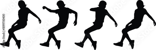 Four Silhouettes of a Person Leaning Forward with Arms Out sitting posing