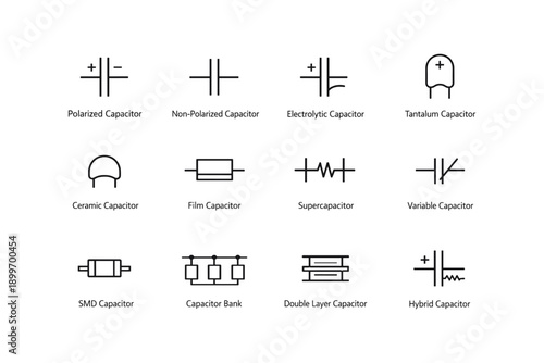 Capacitor symbol chart: polarized, electrolytic, ceramic, smd, hybrid components