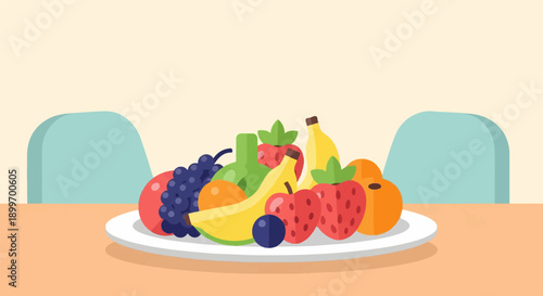 A colorful assortment of fresh fruits arranged on a white plate