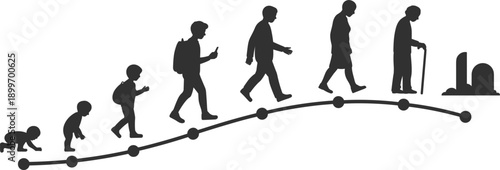 Human Life Cycle Evolution Silhouette on a Curved Line vector illustration