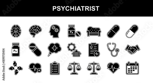 Psychiatrist Icon Set – Mental Health and Wellness Vector Graphics