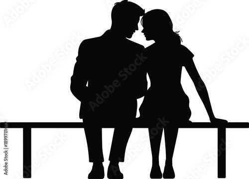 Silhouette of a couple sitting closely together on a bench vector illustration