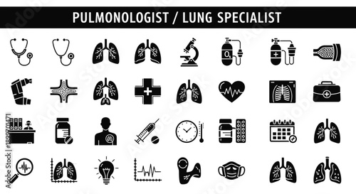 Pulmonologist Lung Specialist Icon Set Respiratory Healthcare Professional Chest Diseases Lung Disorders