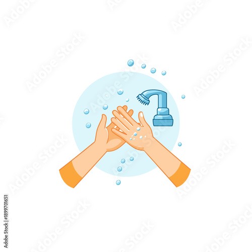 Illustration of Hand Washing with Soap and Water