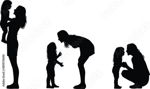 Mother and daughter silhouettes showing family love, parenting care and child bonding moments isolated background for motherhood and family relationship concept