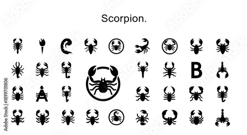 Scorpion Symbols Integrals, Letters, and Glyphs in Black Silhouettes Collection