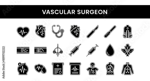 Vascular Surgeon Icon Set Medical Tools and Anatomy Illustrations for Healthcare