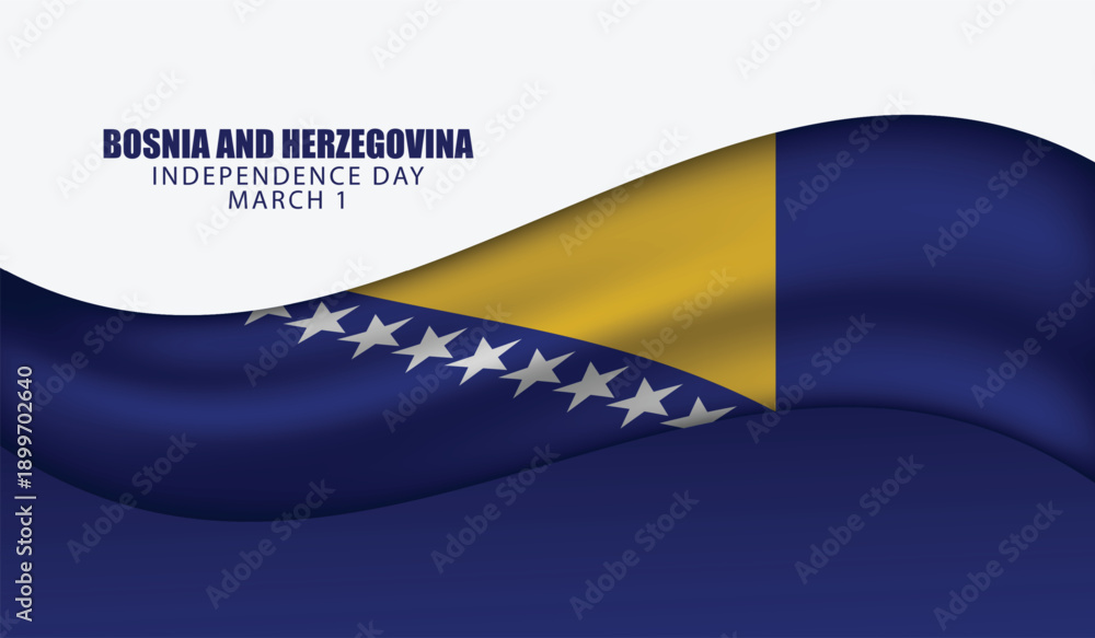 Fototapeta premium Bosnia and Herzegovina Independence Day Poster With Flowing National Flag Background