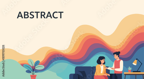 Abstract art with a couple in a modern living room