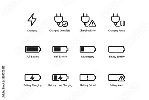 Battery and charging status icons for device notifications