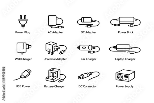 Various electronic power adapters and chargers for devices