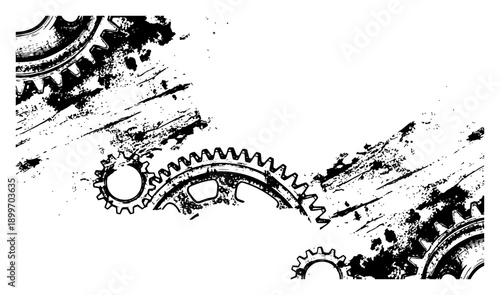 Industrial gears and cogs background with heavy grunge texture