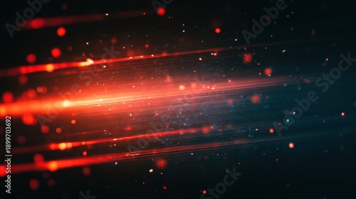 Abstract cinematic background with glowing red light trails and dynamic energy particles