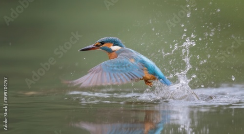 Kingfisher splashing in calm water