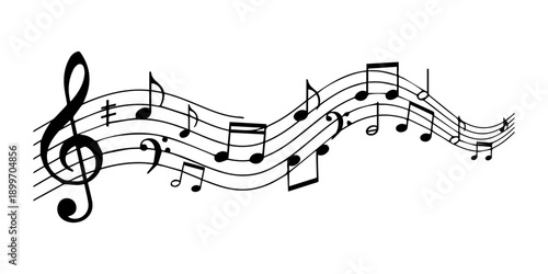Black sheet musical note wave. Musical note stave vector illustration.