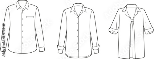 Women shirt blouse clothing collection illustration, formal casual fashion apparel vector set isolated on white background textile design