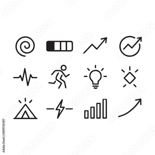 Collection of black line representing growth progress and ideas symbol line black and white