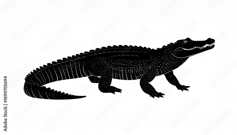 Fototapeta premium Alligator Silhouette with Open Mouth – Black and White Animal Illustration