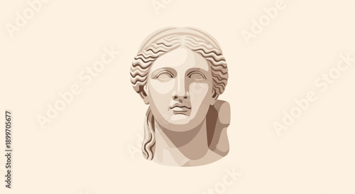 Ancient marble bust of a woman with wavy hair, light background