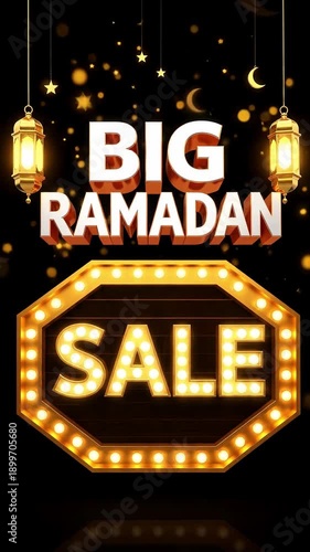 Wallpaper Mural Big Ramadan Sale sign in a bright marquee light box with hanging lanterns and a gold crescent moon for festive season discount offers Torontodigital.ca