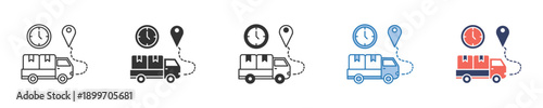 Efficient global delivery service and real-time tracking icons, symbolizing fast shipping, precise logistics, and punctual transportation management for modern businesses