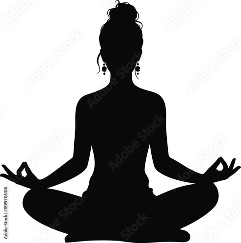 Yoga meditation woman silhouette in lotus pose showing mindfulness calm wellness spiritual relaxation isolated on white background healthy lifestyle illustration