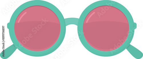 Round sunglasses with pink lenses in a turquoise frame. Trendy summer accessory isolated on white background