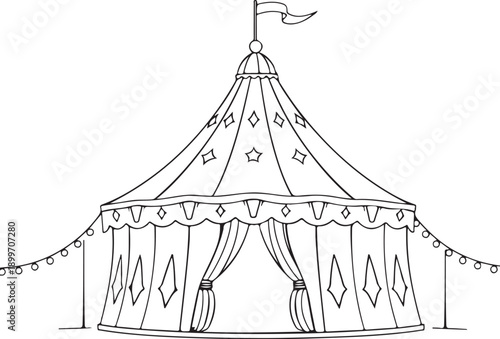 Circus Hand-drawn Sketch Drawing Vector Illustration, Line Linear Symbol Engraving for Coloring Book, Black and White, Isolated